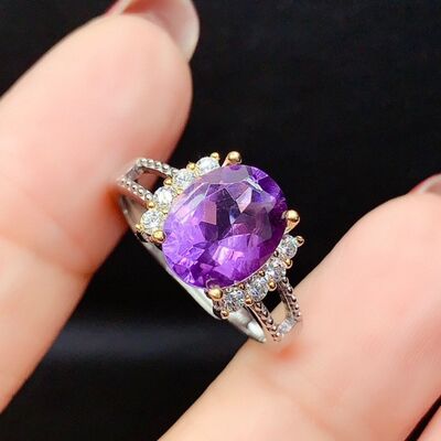 Silver-Plated Artificial Purple Gemstone Ring