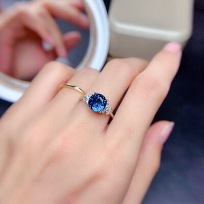 Silver-Plated Artificial Blue Gemstone Ring