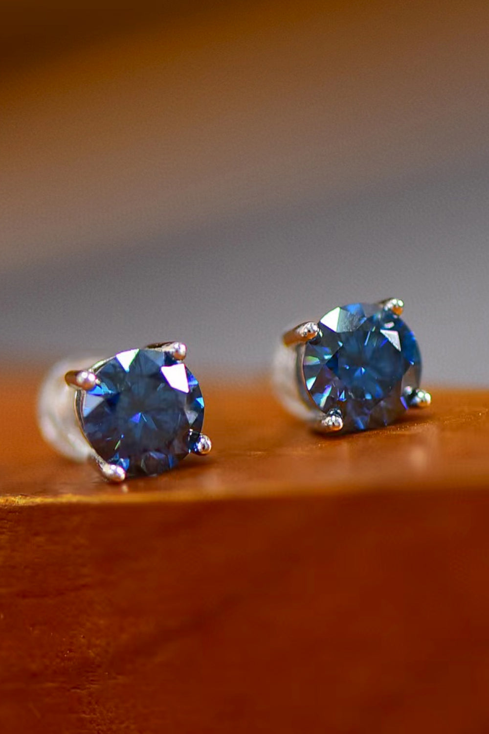 2 Carat Blue Moissanite Four-Prong Platinum-Plated Earrings