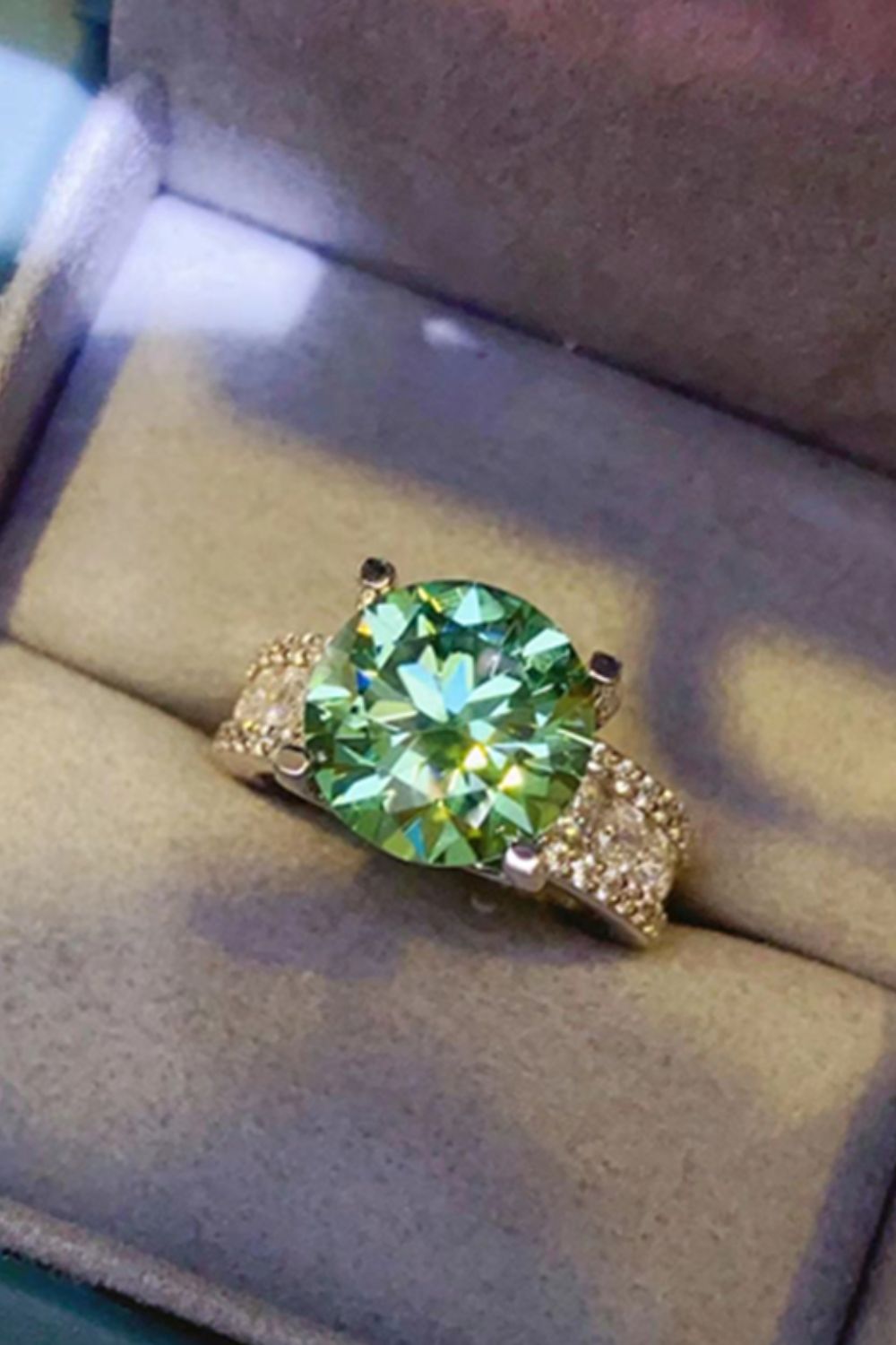 5 Carat Moissanite 4-Prong Wide Band Ring in Green