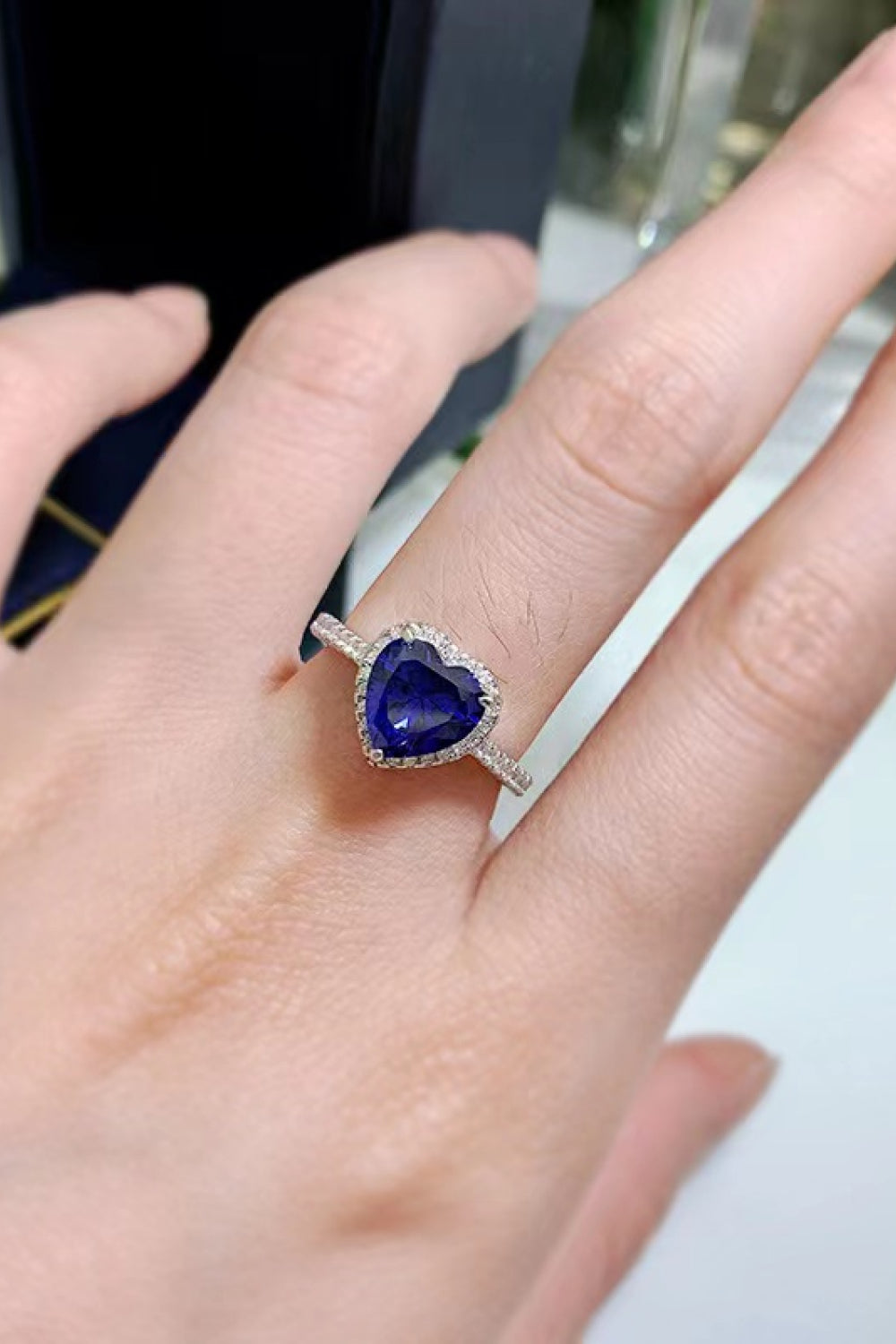 2 Carat Sapphire Blue Moissanite Heart-Shaped Ring