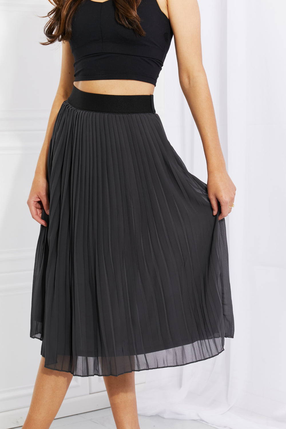 Pleated Chiffon Midi Skirt