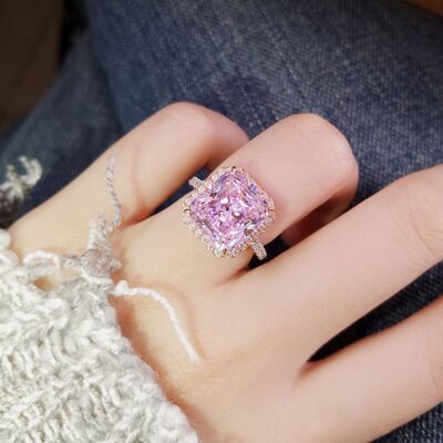 Rose Gold-Plated Artificial Pink Gemstone Ring