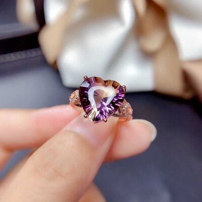 Rose Gold-Plated Artificial Purple Gemstone Heart Ring