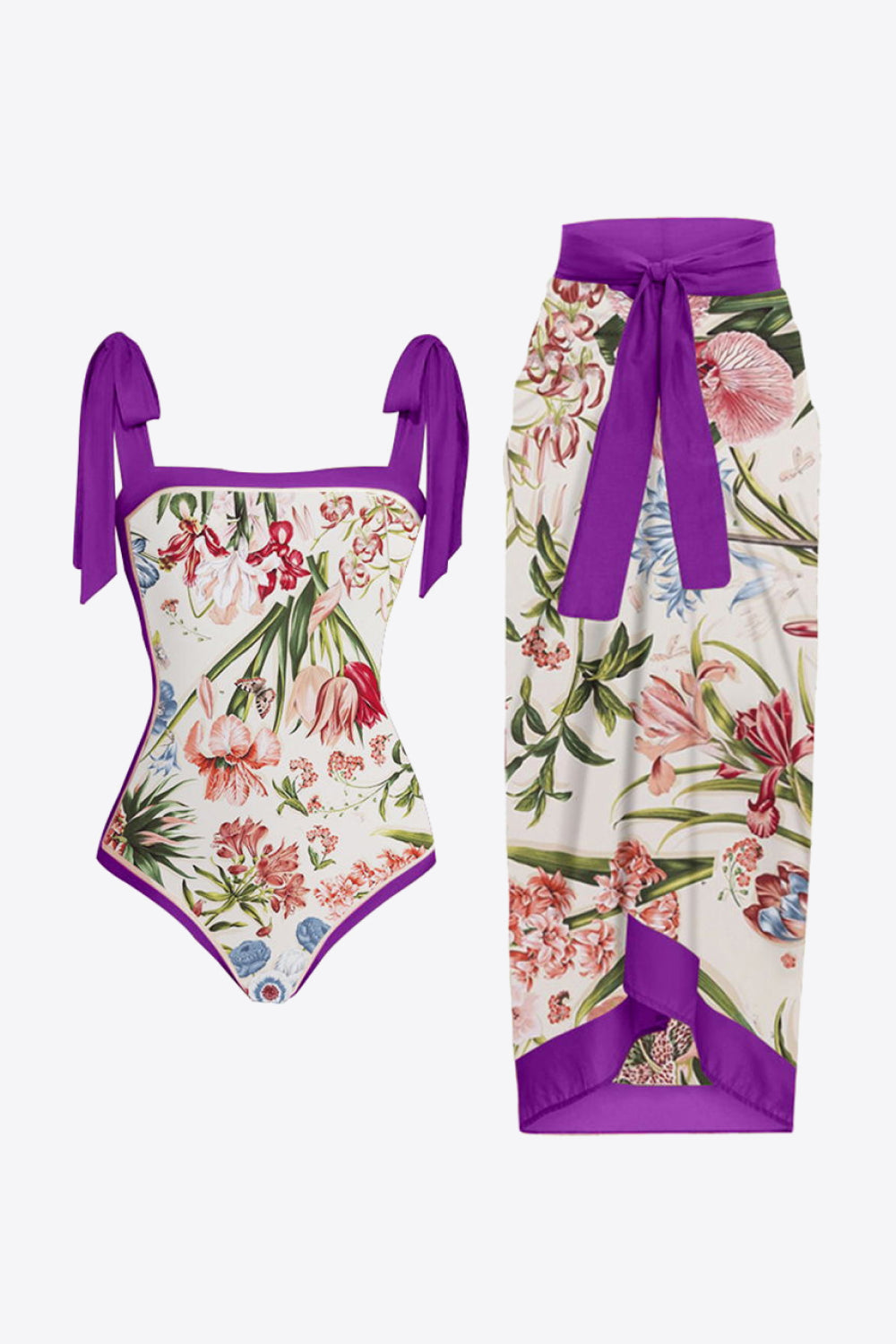 Floral Tie Shoulder Two-Piece Swim Set