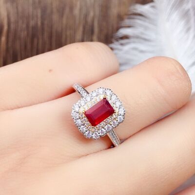 Silver Plated Square Artificial Red Gemstone Ring