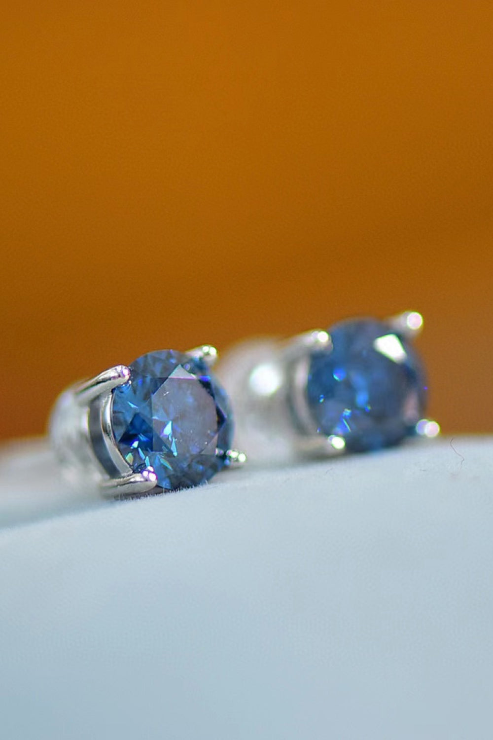 2 Carat Blue Moissanite Four-Prong Platinum-Plated Earrings