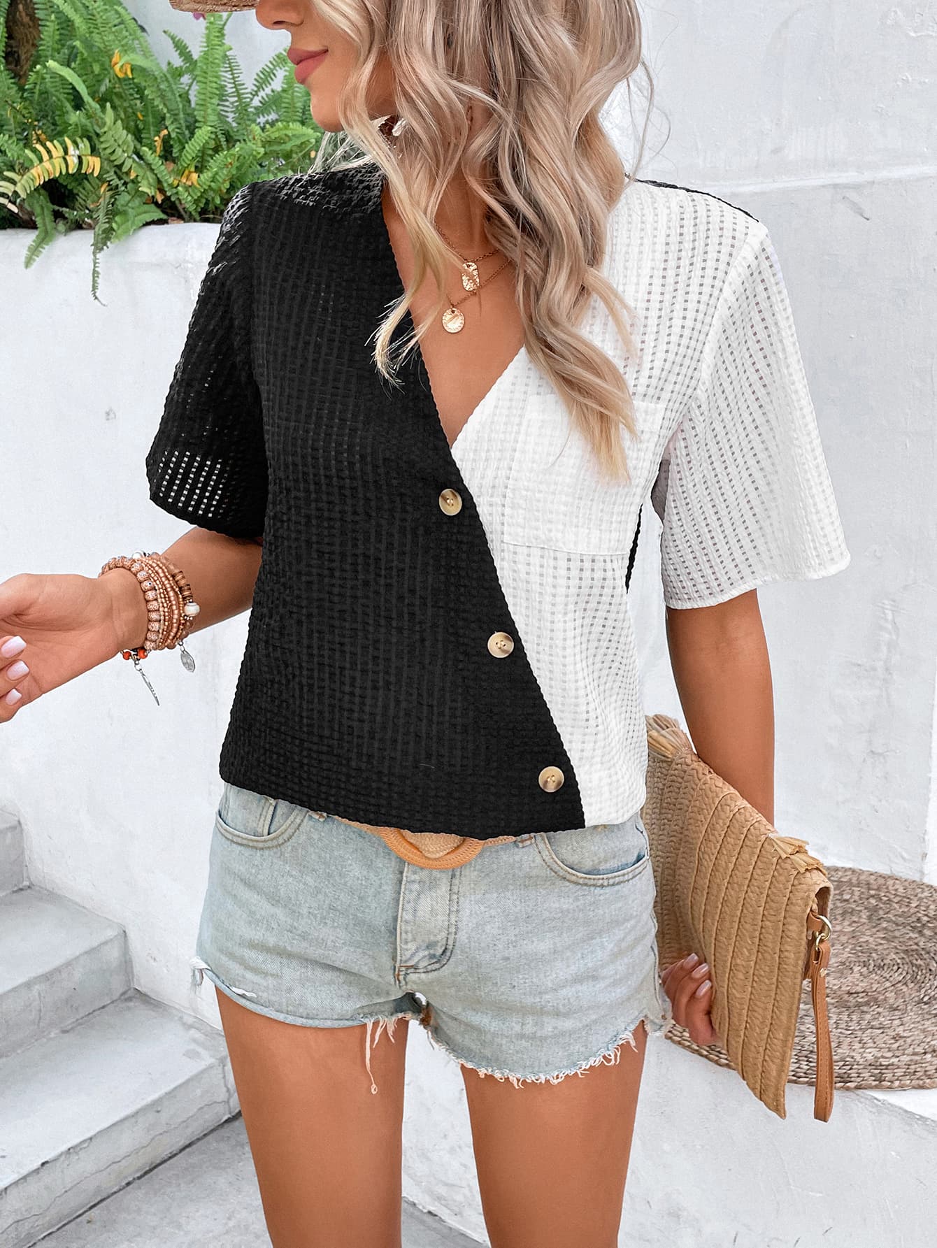 Two-Tone Buttoned Top